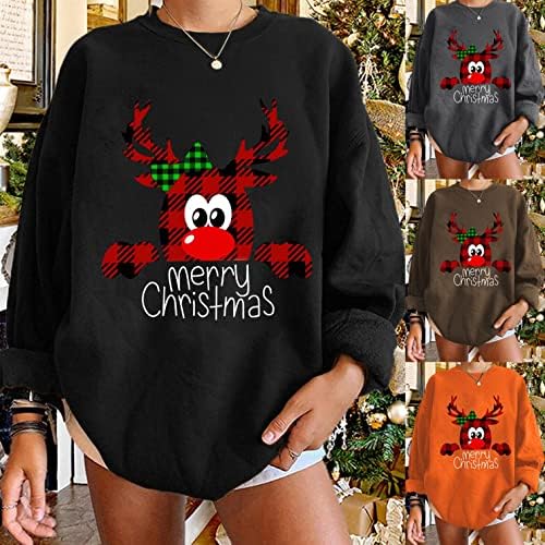 Aihou majice s dugim rukavima za žene, ženske ležerne božićne slatke tiskane džempere Pulover Loove Crewneck