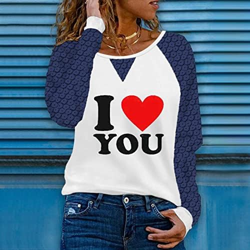Valentines majica s dugim rukavima Žene čipke Crochet Hollow Toes Slatko ljubavno srce Grafički tees Patchwork