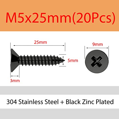 ORANXIN M5 x 25mm 20 kom Nerđajući čelik 304 Crni pocinkovani poprečni Vijci za drvo sa upuštenim šrafovima za