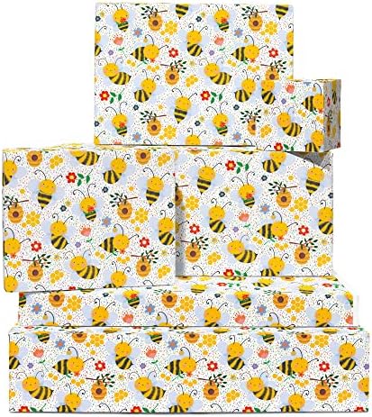 Centralni 23 papir za omatanje pčela - 6 listova cvjetnog omotača poklona s oznakama - papir