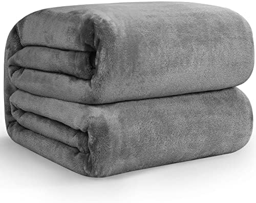 Hansep Fleece pokrivač za kauč sivu, super meku flanel nejasno pokrivač sivo bacanje, plišani ugodan pokrivač