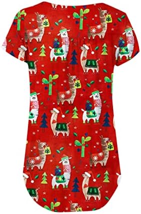 Dnuri Ženske kratki rukav božićne bluze Slatko dugme Crew Crw Crt Pleated T majice Elk Print Xmas Tee The