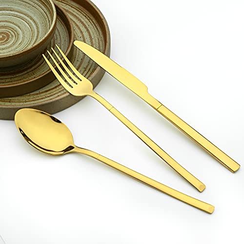 JANKNG 24-komad ogledalo zlato Flatware Set, 18/0 nehrđajućeg čelika pribor za jelo Set za 6, posuđa pribor uključuju
