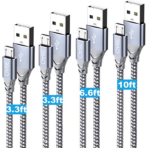 Micro USB kabl za punjenje, [4-pakovanje 2x3.3ft 6,6ft 10ft] USB a do mikro velike brzine kabeli pletenice za android za naplatu podataka Kompatibilan za Samsung Galaxy J7, S7, S6, bilješka 5, napomena