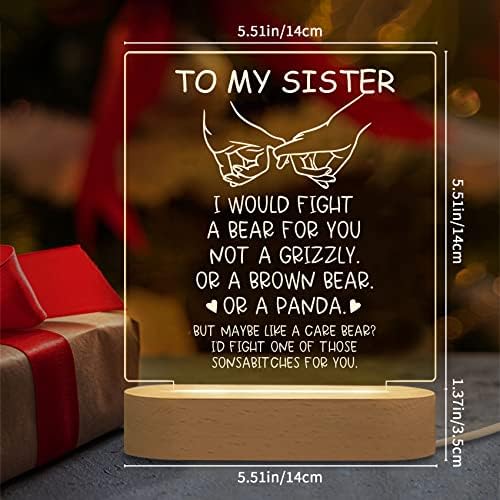 Janhavi Sestro rođendanski pokloni iz sestre brata, personalizirana akrilna noćna svjetlost sa bazom, božićno