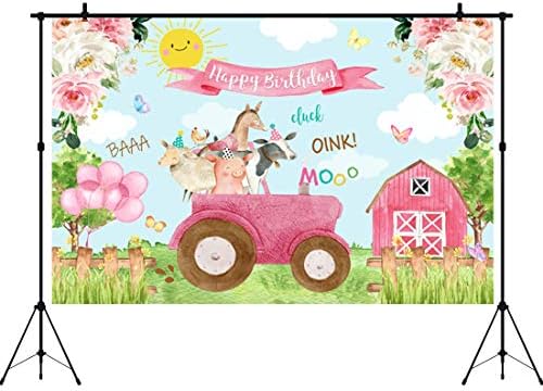 Aperturee Cartoon Domaće životinje Sretan rođendan fotografija pozadina 5x3ft Pink Flowers cvjetna štala