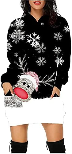 Nokmopo božićna haljina za ženske modne casual božićni print dugih rukava s kapuljačom haljina s kapuljačom gornja
