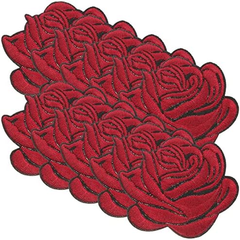 Magiclulu 10pcs Crvene ružne mrlje Flower Rose Gvožđe na zakrpama Rose Cvjetni popravak zakrpe za