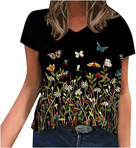 Dame V izrez Tees Ležerne prilike Casual Camisole T košulje s kratkim rukavima cvjetni grafički za mršavljenje