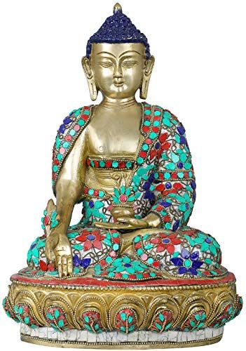 Egzotična Indija Tibetanski budistički buda Buda sa zdjelom ljekovitog bilja, višebojnika