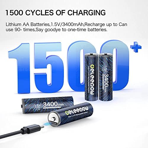 Deleepow USB punjive AA baterije 3400mWh 4-pakovanja sa 4 AAA litijumske baterije USB-C kabel 1500
