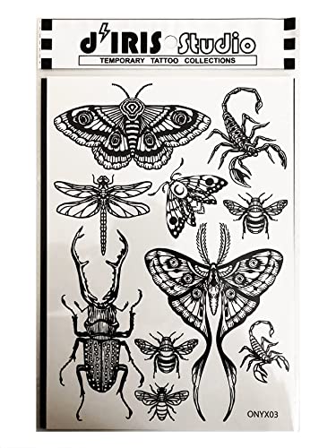 Privremena tetovaža za odrasle žene - 3 lista-crna buba velikog moljca Škorpion vilin Konjic pčelinji