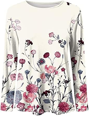 3/4 majice za rukav za žene Ljetni cvjetni print o vrhovima vrata labavi fit bluze tri četvrtine