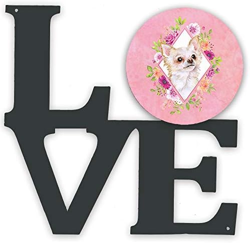 Caroline's Treasures CK4127WALV duga kosa Chihuahua Pink Flowers metalni zid artwork Love,