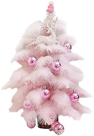 Fonzci 24-inčno umjetno mini božićno drvce, ružičasto stolno božićno drvce sa LED žičarima i kompletom