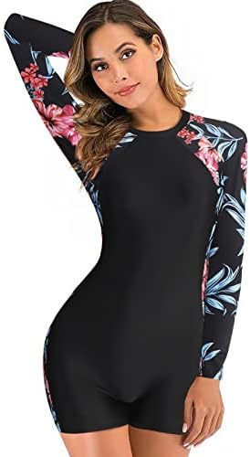 Jednodijelni kupaći kostim za žene dugih rukava, ženski Rash Guard 1-dijelni kupaći kostim s cvjetnim