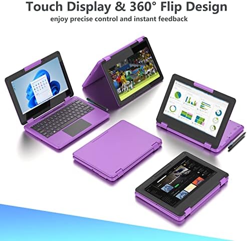 Provjerite laptop osjetljivog na dodir sa Stylusom, 2 u 1 11.6 FHD Purple Intel 4 Core Celeron