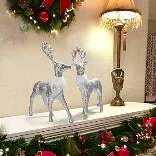 Dekoracija za jelenje arccI stojeći božićne figurine jeleni, srebrni sjaj za odmor