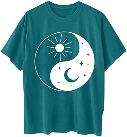 Vintage Ljetni vrhovi za žene mjesec i sunce za tiskane majice O-izrez kratke rukave Djevojke 2023 Prevelike bluze