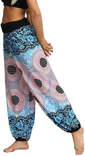 Lu's Chic ženske boemske joge hlače visoki struk ples cvjetni tajlandski čizme boho harem hlače