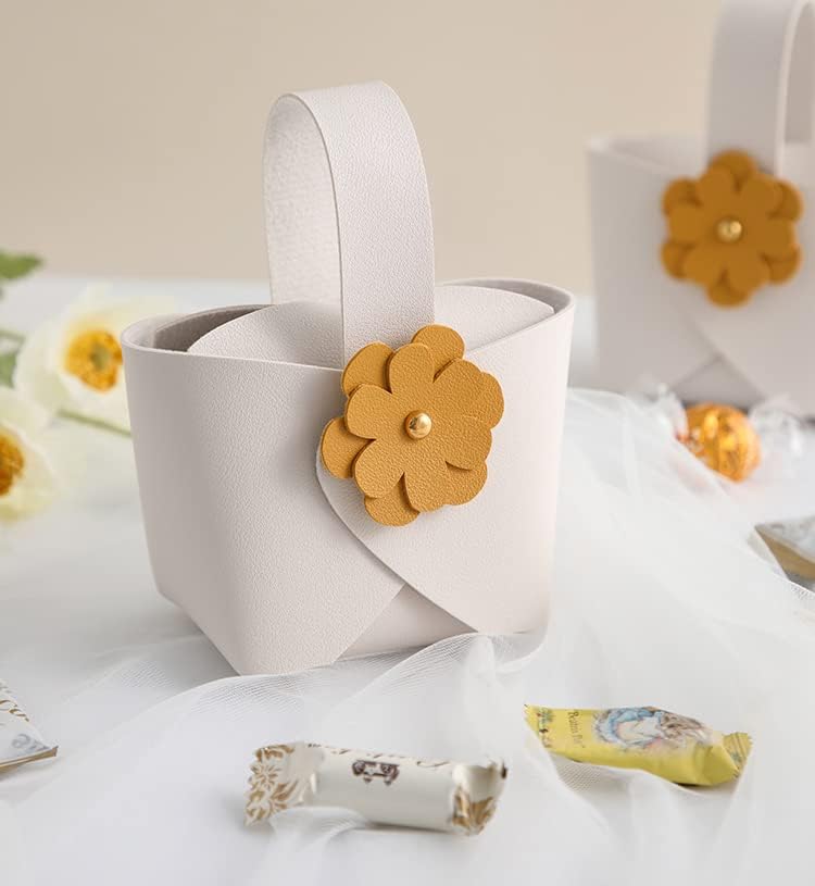Colias Wing 10 kom. Žuta cvijeća serija PU kožna dizajna prijenosna vjenčanje rođendana naklonost bombonskim kutijama ručna bijela