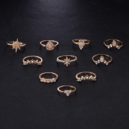 Ženski vjenčani prsten 10pcs retro etnički prstenovi za rhinestone za žene djevojke legura geometrija Boho prsteni