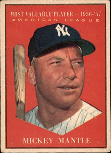 1961 TOPPS 475 Najdragocjeniji igrač Mickey Mantle New York Yankees VG + Yankees