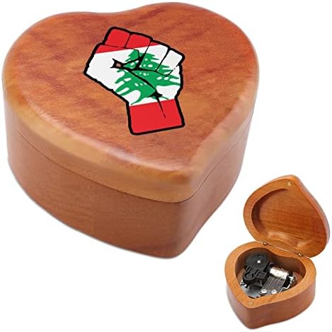 Podignuta FIST Libanon Flag Wind Up Vintage Drvena muzička kutija Vjenčanje Valentinovo Božićni rođendan