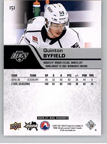 2020-21 Gornja paluba Ahl 151 Quinton Byfield Ontario Reign RC Rookie Hokej trgovačkoj kartici