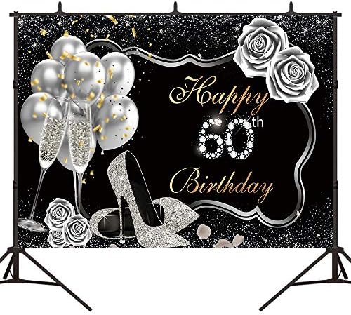 Crefelimas Black and Silver 60. rođendan Backdrop High Heel Rose Happy Birthday Girldonge 60. Dekoracije