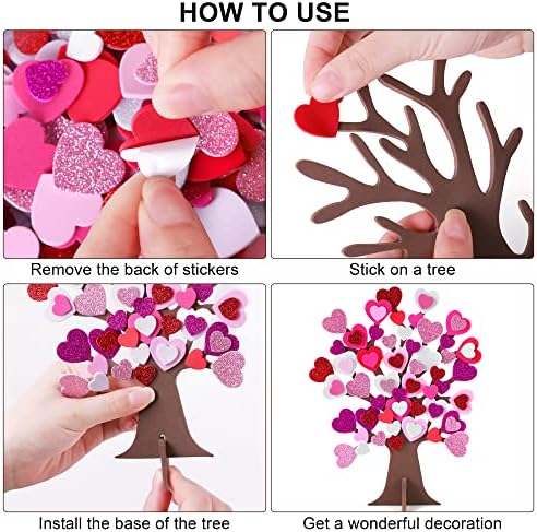 Fove 332 komada DIY Love Heart Tree Naljepnice za pjenu Broft 12 komada Tree i 320 komada Valentinovo