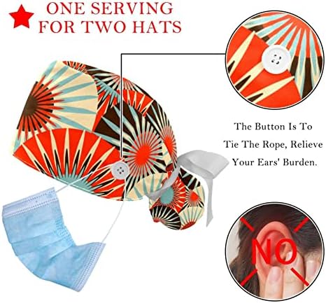 2pcs radna kapa s tipkama i duksevima Japan Umjetnički uzorak CAP za čišćenje za žene duga kosa