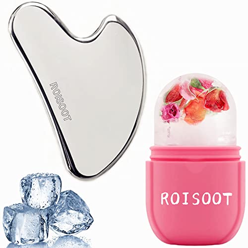 ROISOOT lica Gua Sha alat & Pink ice Roller Combo Deal