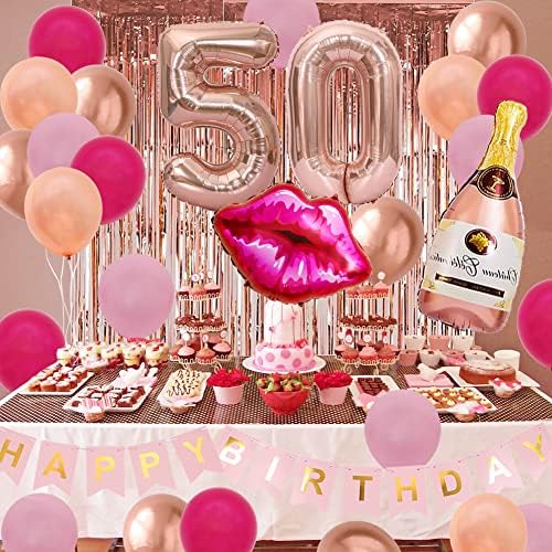 Dekor 50. rođendana HOOD Rose Gold Hot Pink 50 i fenomenalni rođendan Cheers do 50 godina Rose Gold Happy Birtner