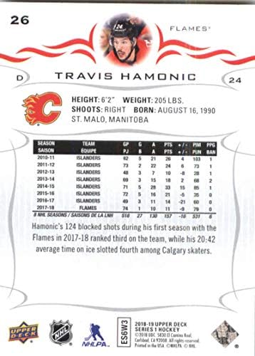 2018-19 Gornja paluba Br. 26 Travis Hamonic Calgary Flames NHL hokejaška trgovačka kartica