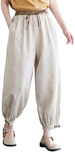 Miashui ženske konvertibilne pantalone Ležerne džepne elastične prozračne pantalone labave pamučne