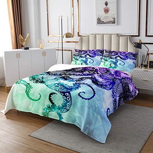 Octopus posteljina Teal Octopus Tentacles Pokrivač set Ocean Mystic Kraken Print Design Marine Mediteranski