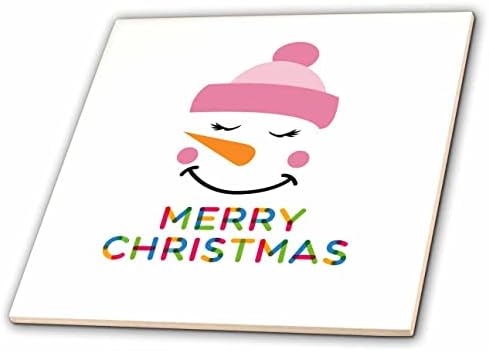 3drose lijep snjegović u ružičastoj kapi za skijanje. Šareni tekst Sretan Božić-pločice