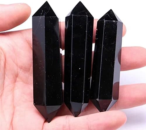 Saturey 3pc 70mm-80mm Prirodni crni obsidian dvostruko završen toranj štapić Kristalni kameni poklon