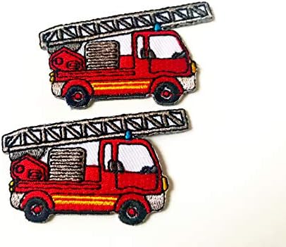 Set 2 kom. Mini crveni vatrogasno vozilo slatko crtani šivanje željeza na vezenu aplikaciju za patch