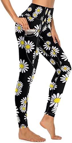 BAIKUTOUAN Daisy cvjetne hlače za jogu visokog struka Vježbajuće tajice s džepovima za žene