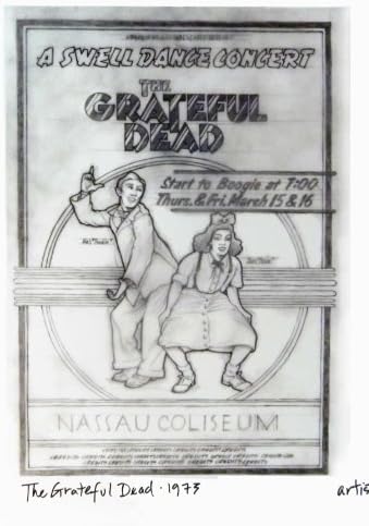 Zahvalni mrtvi poster + Concept skice Nassau Coliseum 1973 Dokaz umjetnika koji potpisuje ilustrator David