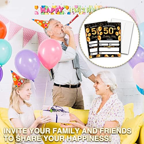 Chuxvon 50. rođendani pozivnice, crne i zlatne pozivnice za rođendan, dvostrana zlatna folija