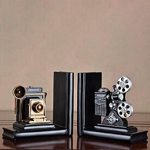XJJZS Retro Kamera Bookend film filmski projektor Crni srebrni kolekcionarski projekt Kreativni ormar za knjige