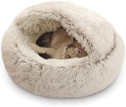 TANGNADE krevet za mačke okrugla meka plišana krofna za mačke ukopana pećinska kapuljača za