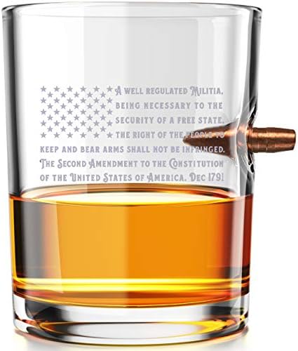 2. amandman Američka zastava - .308 Real Bullet Hand puhao Old Fashion Whiskey Heaks Glass