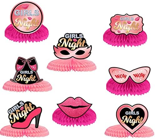 Girls Night MedE Centerpieces Rose Gold Pink High Poene Champagne Lips Diamond Heart Tema Dekor za