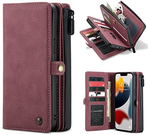 za iPhone 14 Pro novčanik slučaj [Zipper Poket] [8 Slot za kartice] PU Koža Magnetic Flip zaštitni
