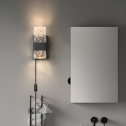 HITOO Crne zidne svijećnjake, LED Kristalna svjetla 3000K Plus u lampu moderna zidna svjetla za spavaću sobu,