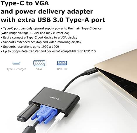 AKASA AK-CBCA02-15BK 3-u-1 USB 3.1 Type-C do VGA / Power isporuka PD / Tip-a adapter